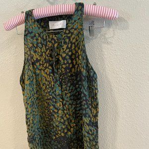 A.L.C Black 100% Silk Blouse with Watercolor Pattern Green Yellow XS